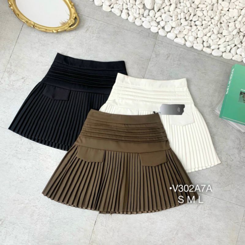 Quần giả váy dập ly lưng cao co dãn, quần váy xếp ly QC lưng cao thun umi S M L