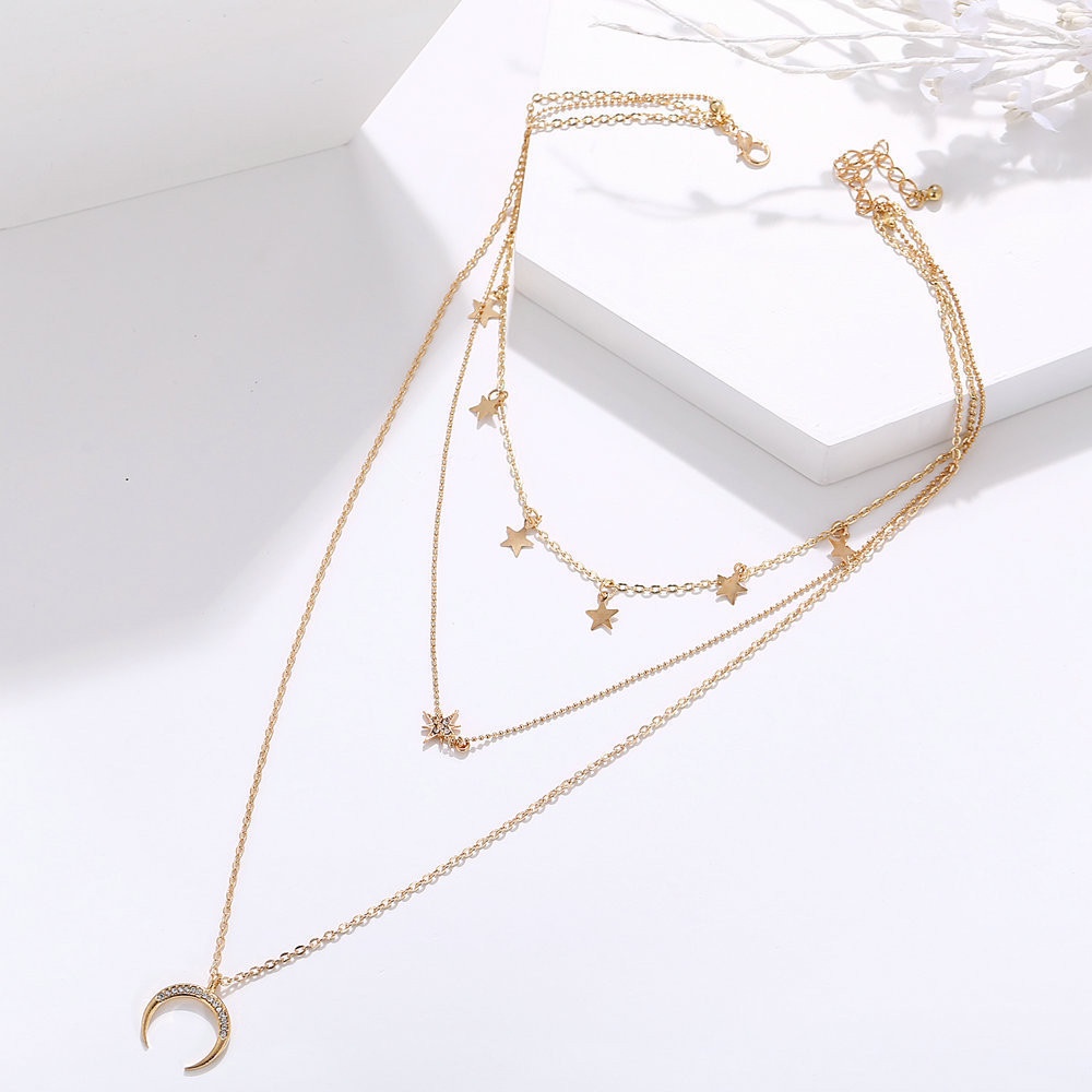Vòng cổ choker nhiều lớp hình mặt trăng ngôi sao phong cách cổ điển