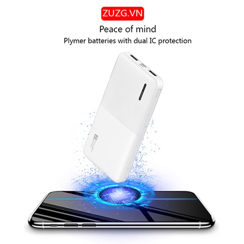 Sạc dự phòng mini 10000mah 2 cổng cho Iphone huawei samsung xiaomi oppo vivo realme J01 chính hãng ZUZG