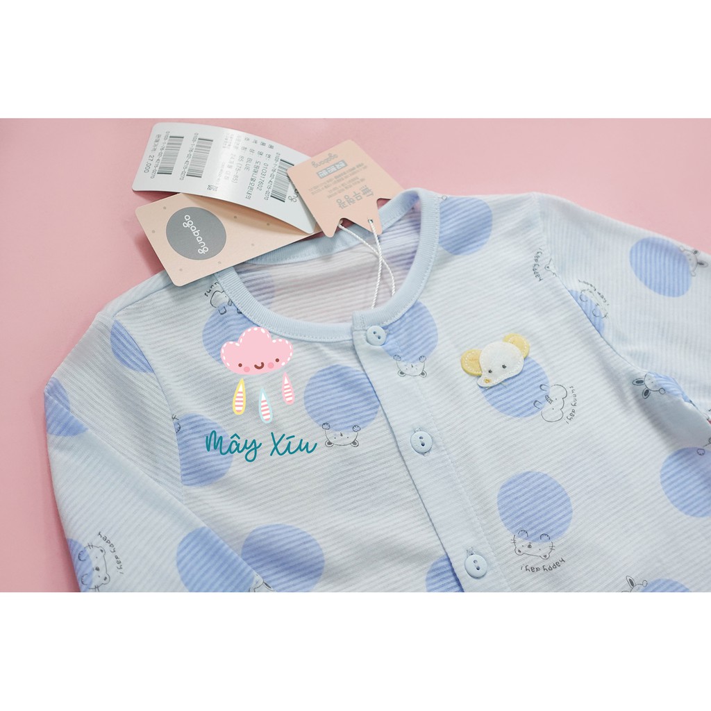 Bộ dài tay bé gái bé trai hoạ tiết chấm bi xanh agabang