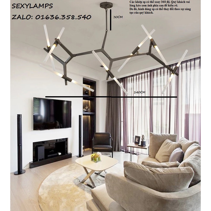 ĐÈN THẢ PHÒNG KHÁCH - ĐÈN THẢ BÀN ĂN AGNES CHANDELIER_7 THANH_14 BÓNG LED_CÀNH NÂU