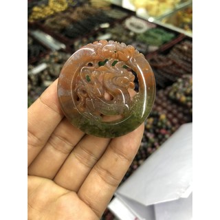 Mặt dây chuyền Tỳ Hưu hóa rồng đá ngọc băng tảo - Đường kính 4,5cm