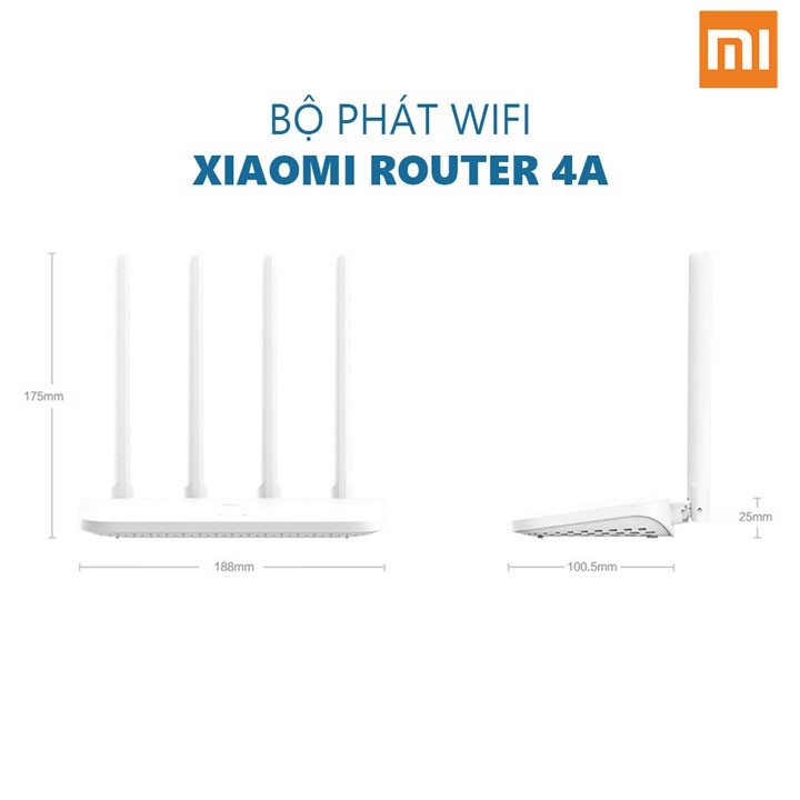 Bộ Phát Wifi Xiaomi Router 4A Công Suất 2.4 GHz và 5 Ghz 4 Angten 16MB ROM 64RAM DDR3