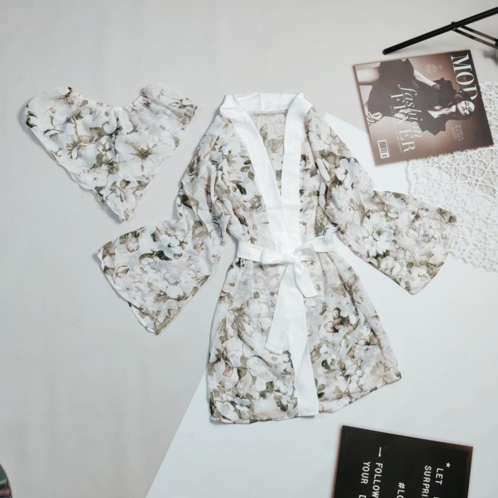 Áo Choàng Ngủ Voan Xuyên Thấu, Áo Choàng Ngủ Kimono Kèm Quần Gợi Cảm Quyến Rủ Cho Nữ. | BigBuy360 - bigbuy360.vn