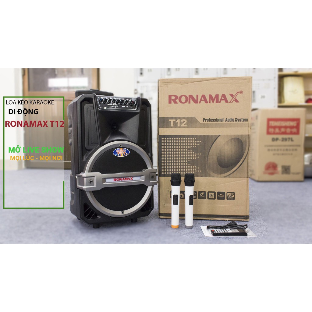 Loa Kéo Di Động Bluetooth Karaoke Ronamax T12 TẶNG 2 MICRO KO DÂY