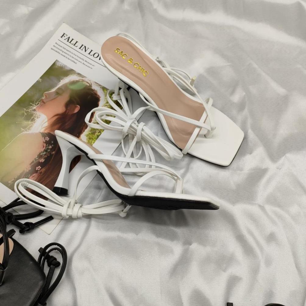 Sandal Giày Chiến Binh Buộc Dây Cao Gót Guốc Đan Gót Nhọn Dây Mảnh Quấn Cổ Chân Cột Cao Thấp Tùy Ý 🍬 👢