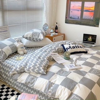 Set chăn ga gối 4 món cotton living gấu xám