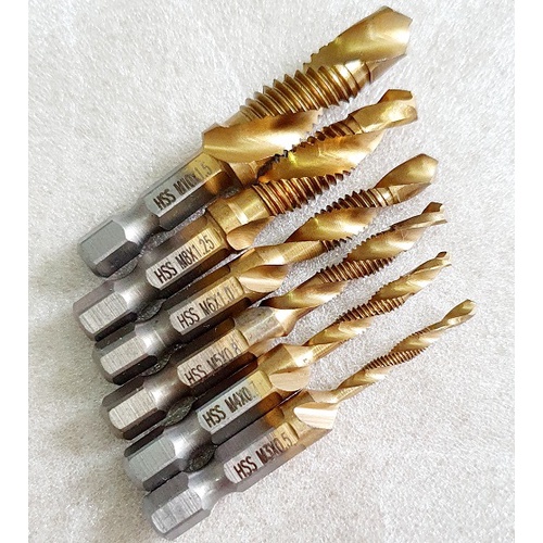 Mũi Khoan Tạo Ren Trong, Doa Âm Mũi Vít, Chuôi Lục Giác 6 Ly Gồm 6 Kích Cỡ Lựa Chọn M3,M4,M5,M6,M8,M10