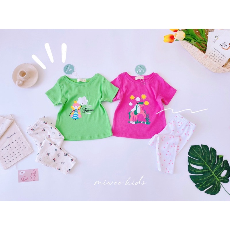 Bộ Bé Gái Miwookid Fairy Tay Ngắn Quần Dài Thun Bozip Cho Bé 8kg Đến 19kg