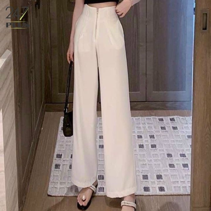 [Mã FAMARAL1 giảm 10K đơn 50K] Quần nữ ống suông cạp cao khóa giữa