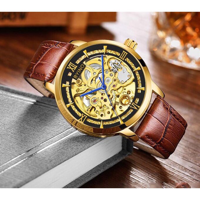 HÀNG CAO CẤP -  đồng hồ nam BYINO chính hãng automatic dây da cao cấp (tặng kèm hộp)  - Hàng Cao Cấp