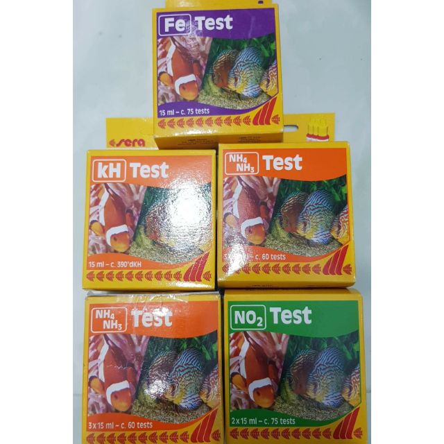Bộ 5 loại test đo nước pH,kH,Fe,NO2,NH3 dành cho tôm,cá