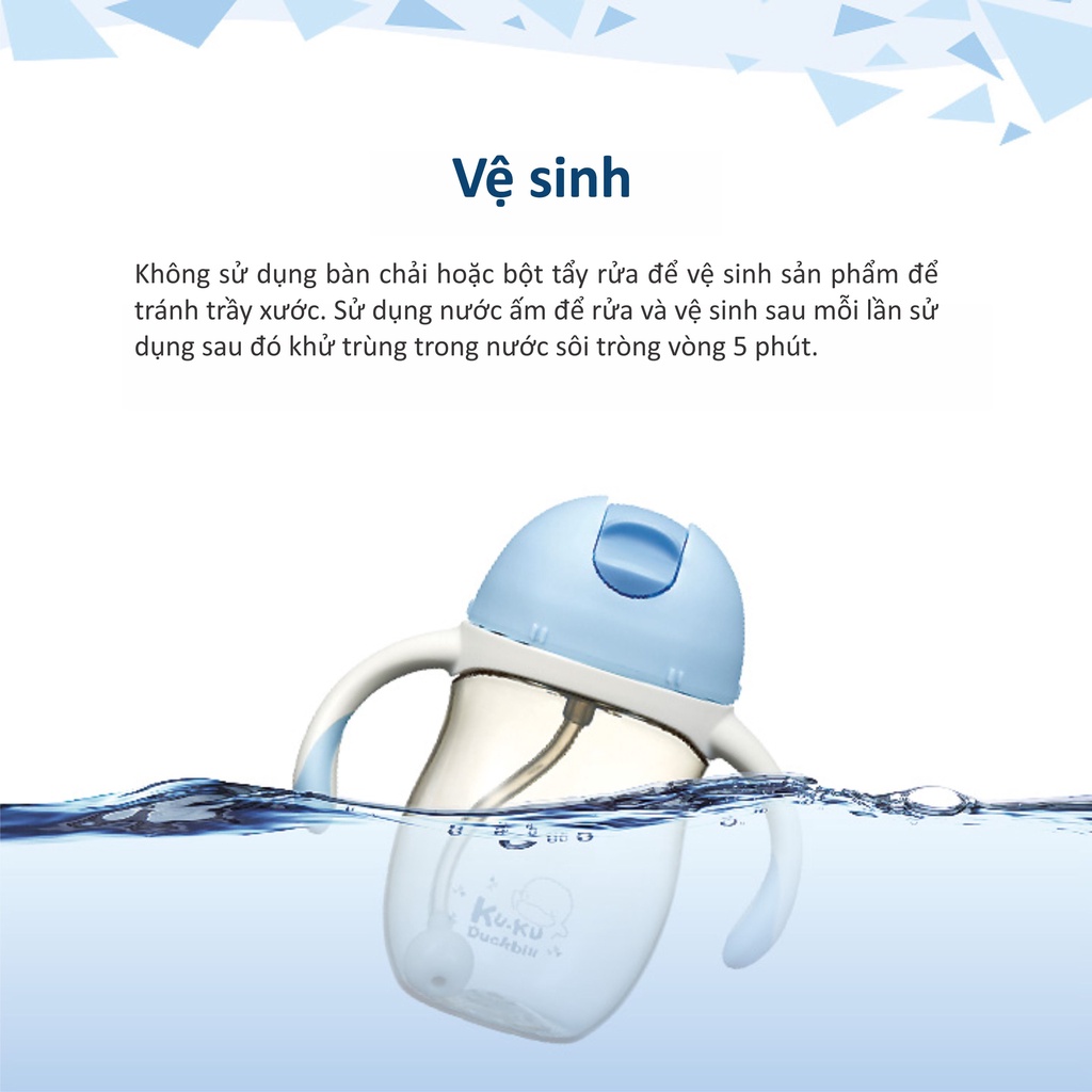 Bình uống nước có tay cầm Kuku Duckbill nhựa PPSU - 200ml KU5486, màu xanh/hồng