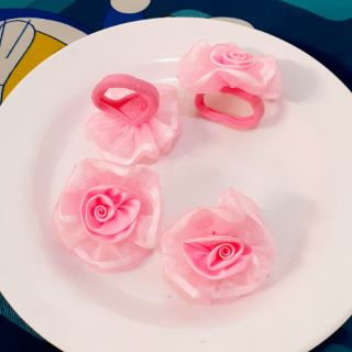 Sét 2 Cột tóc vải đính hoa hồng (được chọn màu)