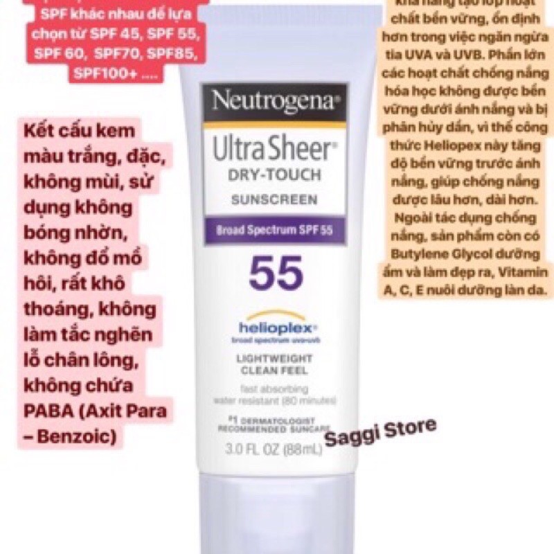 Kem chống nắng Neutrogena Ultra Sheer Dry Touch Sunscreen SPF 55 (88ml)