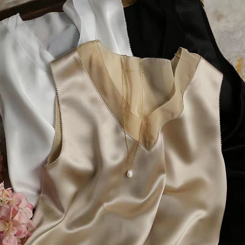 váy dáng dàiváy suông✼Dây khâu gạc Áo vest nữ mùa hè với một bộ quần áo. Phần đế bên trong là lụa giả và mặc