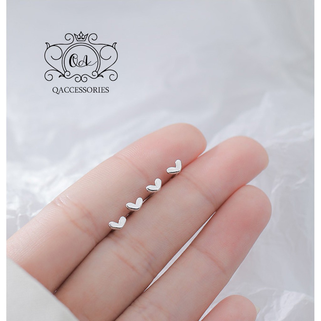 Khuyên tai bạc tim nhỏ mini bông tai nụ trái tim nhí S925 TINY HEART Silver Earrings QACCESSORIES - KÈM ẢNH THẬT