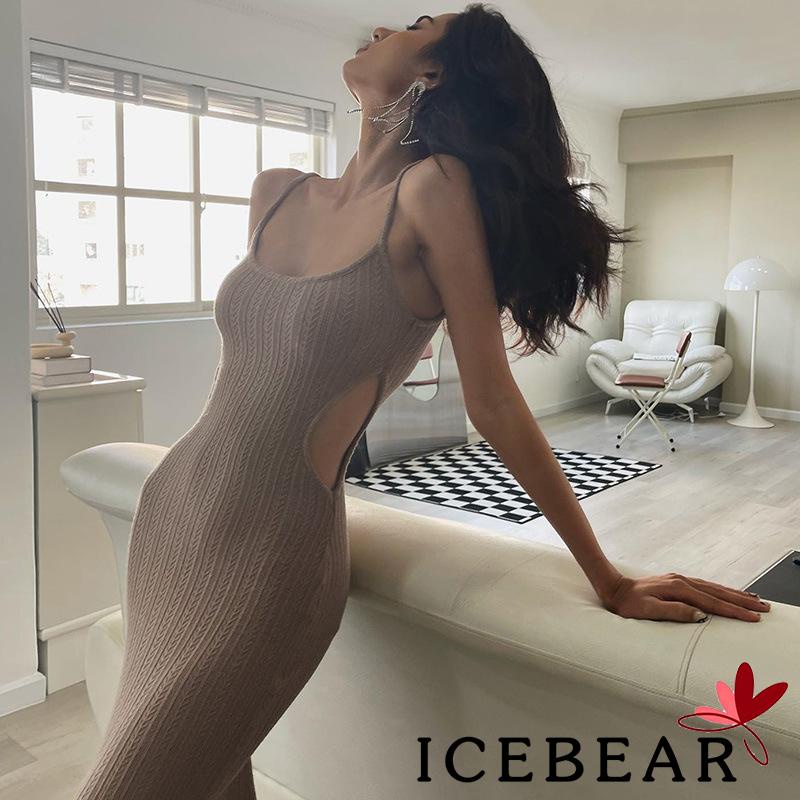 Đầm Dài Dệt Kim Hai Dây Màu Trơn Thời Trang Dành Cho Nữ