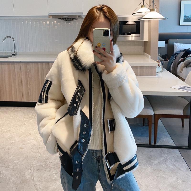 ( ORDER ) Áo Bomber Lông Nữ Phối Da Trắng Đen