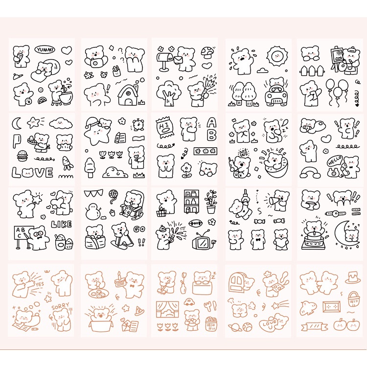 Set 10 tấm sticker cute chiết ngẫu nhiên từ hộp 100 sticker - Gấu Nice day