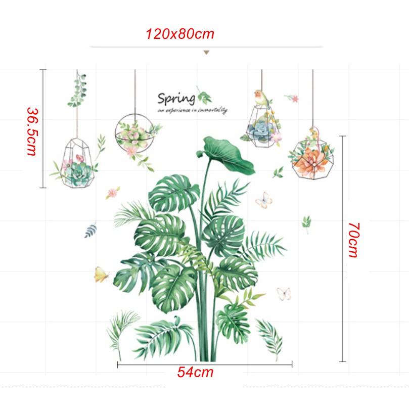 Decal dán tường trang trí - BỤI BẠC HÀ KÈM HOA SEN ĐÁ TREO TƯỜNG TINH TẾ - cao cấp