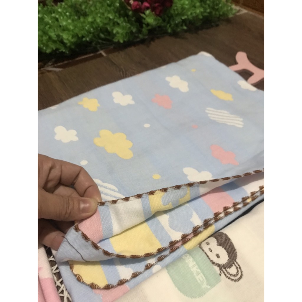 Khăn tắm sợi tre Lele 4 lớp bo viền họa tiết mới (khăn 2 mặt)