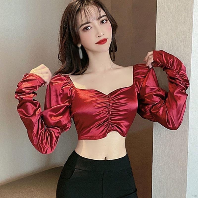 Áo Lửng Lệch Vai Tay Phồng Phong Cách Quyến Rũ Dành Cho Nữ