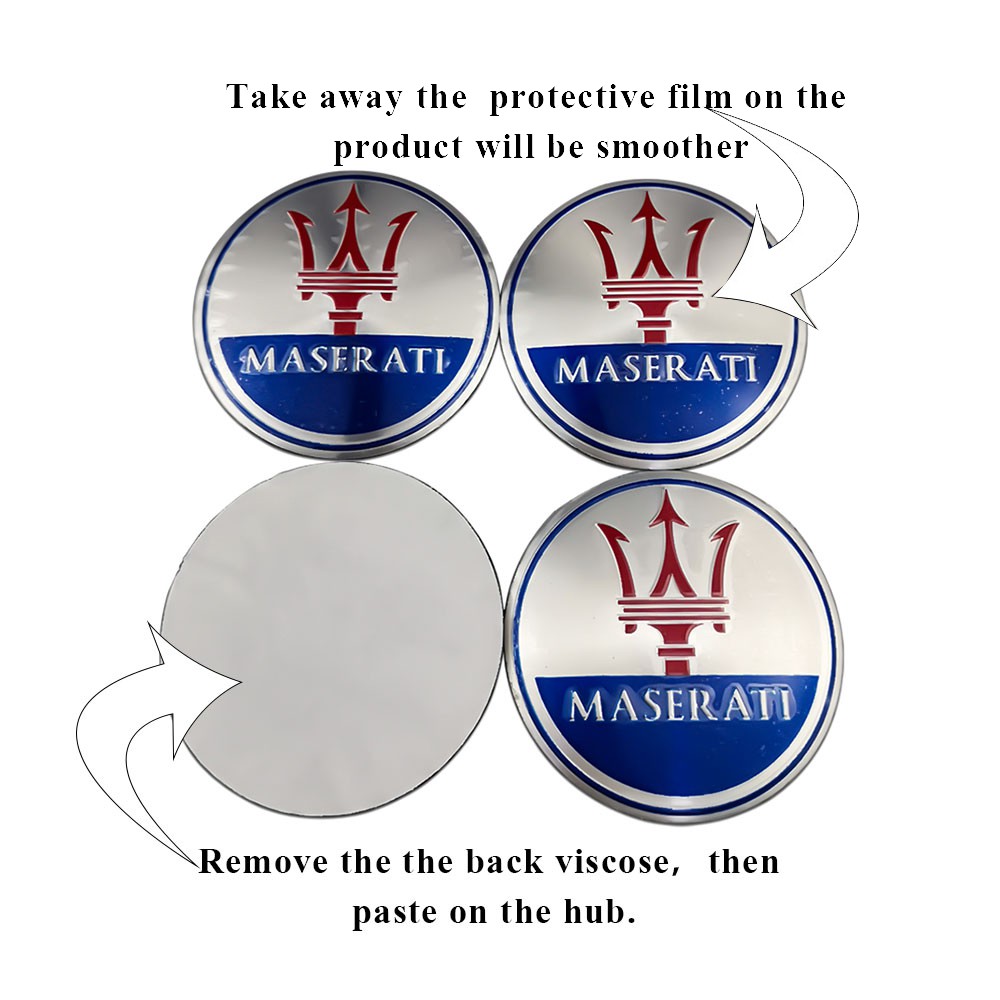 Set 4 Miếng Dán 56mm Trang Trí Trục Bánh Xe Ô Tô maserati ghibli Leante gran Cabio