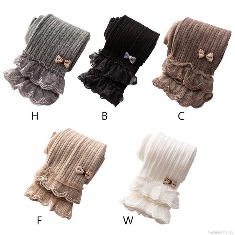 Quần legging phối ren đính nơ cho bé gái