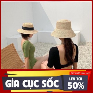 Đồ bơi nữ 1 mảnh hở lưng tay ngắn màu đen , Áo tắm biển liền thân khoét lưng *