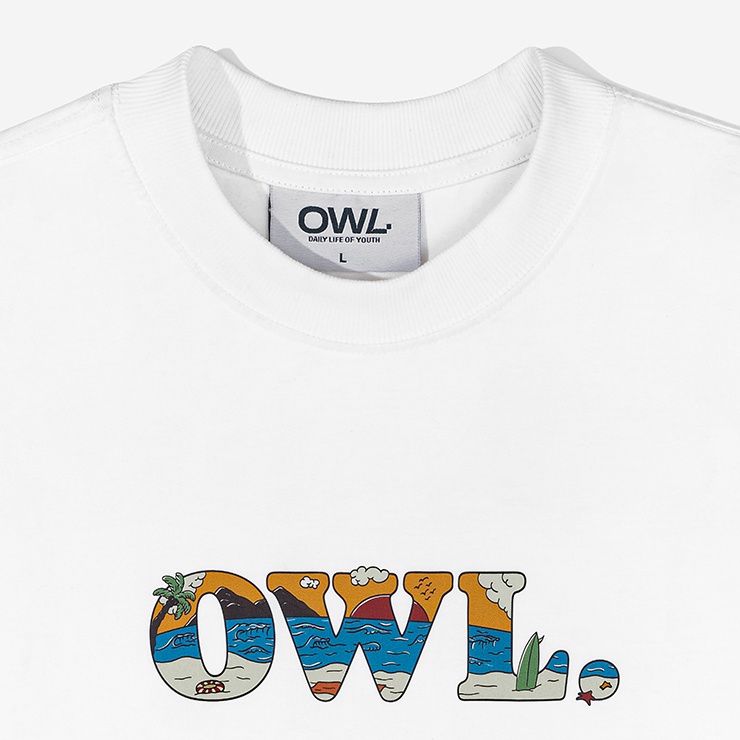 OWL BRAND® ISLAND TEE - Áo thun nam hoạ tiết in chữ  / Trắng