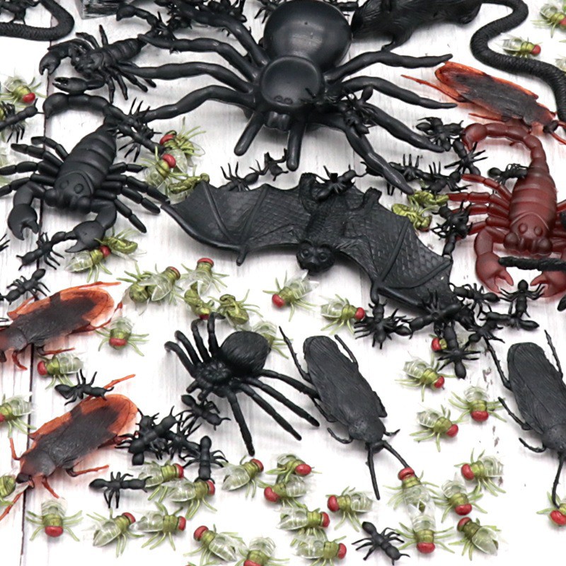 Bộ 44 côn trùng giả  / 150 Côn Trùng Giả Bằng Nhựa đầy đủ gián rết nhện bò cạp chuột dơi như hình