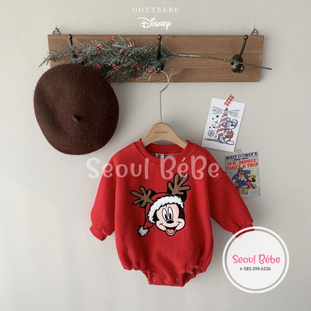 Bộ suit Mickey Minnie hoạ tiết Noel hãng Oottbebe made in Korea