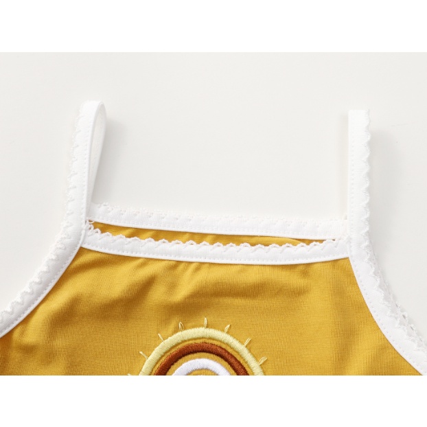 Áo Liền Quần Cotton Hai Dây Thêu Hình Cầu Vồng Cho Bé Gái