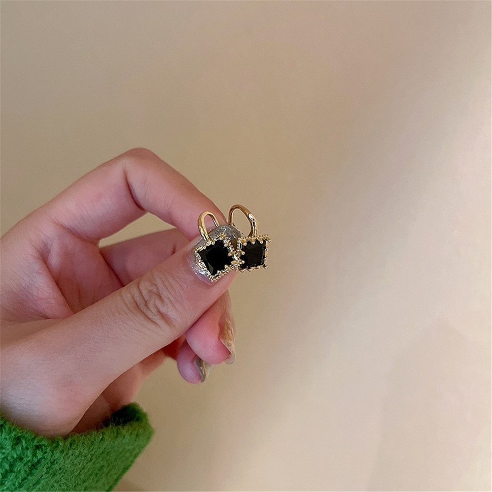 1 cặp bông tai hình vuông đính kim cương phong cách retro thanh lịch cho nữ