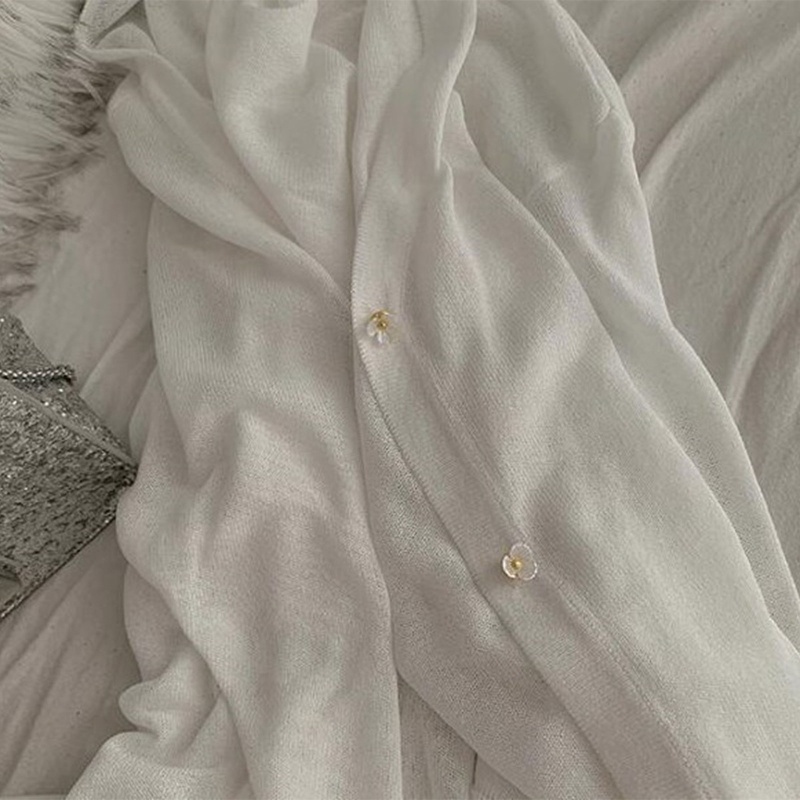 Áo Khoác Cardigan Dệt Kim Tay Dài Cổ Chữ V Cài Nút Màu Trơn Nhẹ Nhàng Thời Trang Mùa Hè Cho Nữ