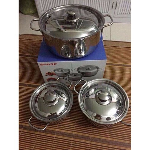Bộ 3 Nồi INOX Sharp Cao Cấp Kích Thước 16 18 24cm-BỘ NỒI SHARP