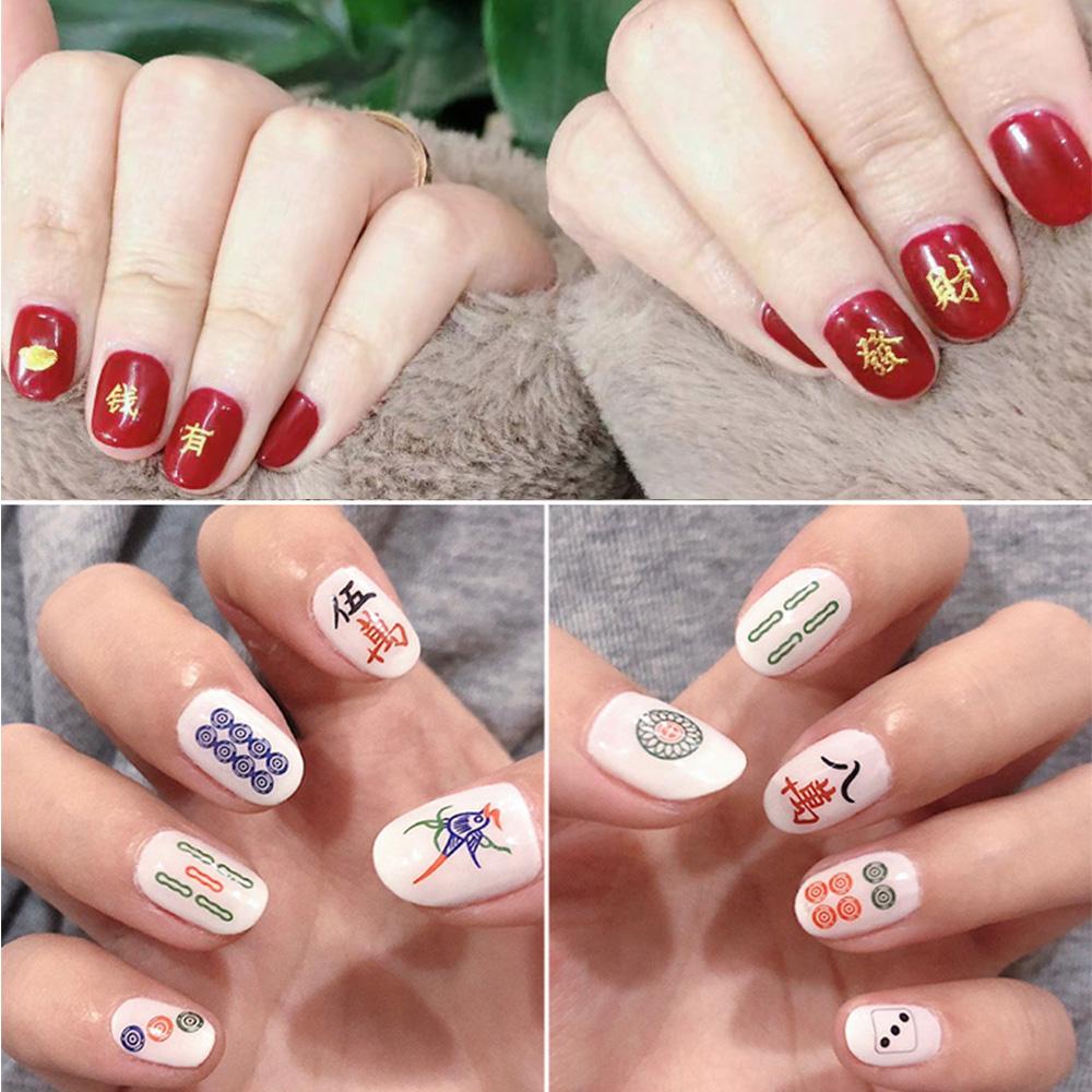 Miếng Dán Trang Trí Móng Tay Tự Dính Thiết Kế Mạt Chược 3D Độc Đáo