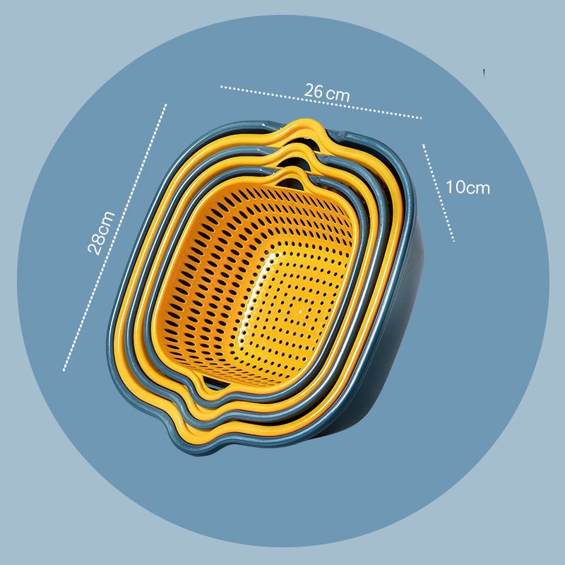 Bộ 3 Rổ Nhựa Kèm Chậu Chất Liệu Nhựa ABS Cao Cấp, Thiết Kế Tai Cầm Và Tai Rót Nước Siêu Tiện Dụng