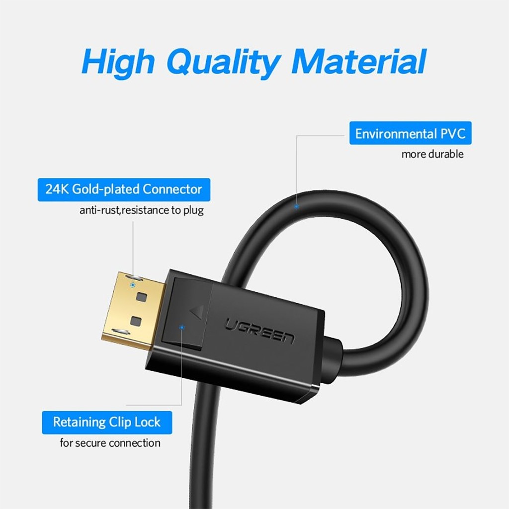 Cáp DisplayPort 1.2 Dài 1M-5M Chính Hãng UGreen DP102 -  4K@60Hz / 2K*144Hz