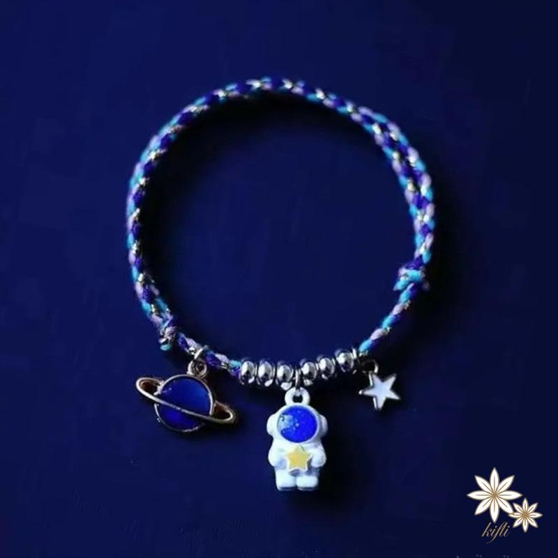 vòng tay đôi màu xanh Vòng tay kim loại mặt hình phi hành gia dành cho cặp đôi