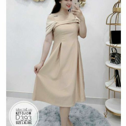 Đầm big size maxi xòe trễ vai từ 60kg-90kg