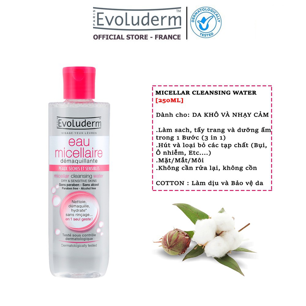 Nước tẩy trang Evoluderm Micellar Cleansing Water 250ml