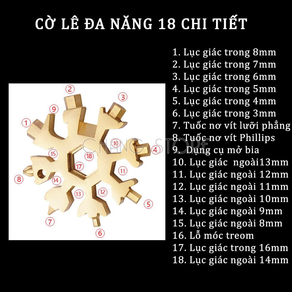 Móc treo chìa khóa vạn năng hình bông tuyết, Cờ lê đa năng hình bông tuyết 18 chi tiết tiện dụng