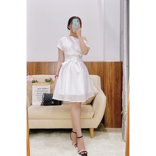 [HÌNH THẬT- SHOP CHỤP] Đầm lệch vai cột eo