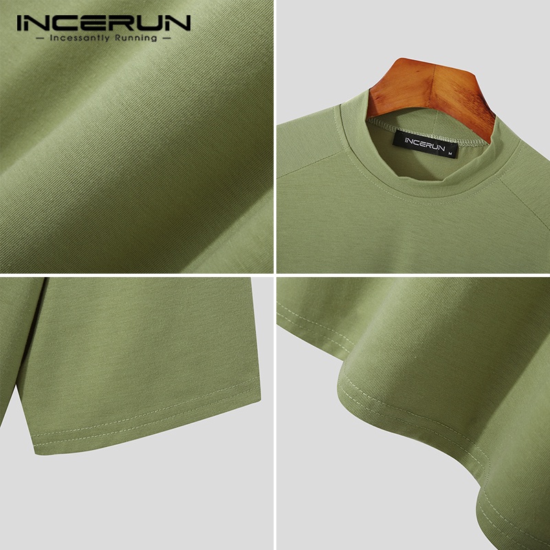 Áo thun INCERUN tay ngắn màu trơn đơn giản thời trang cho nam