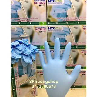 Găng Tay Y Tế Không Bột 100 Chiếc/ hộp HTC màu Xanh Nhạt ( Xanh Light )