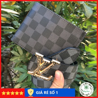 Combo Thắt lưng nam LV, Ví LV nam kẻ caro, dây lưng lv thời trang, dây lưng nam cao cấp, mặt nguyên khối CBLV001