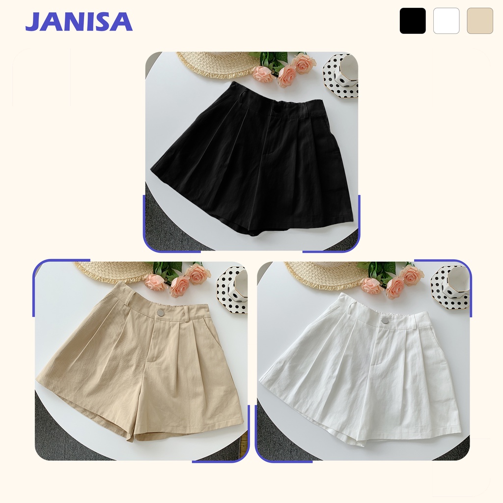Quần short nữ ulzzang đũi lưng cao ống rộng cạp cao đẹp JANISA QS05 | BigBuy360 - bigbuy360.vn