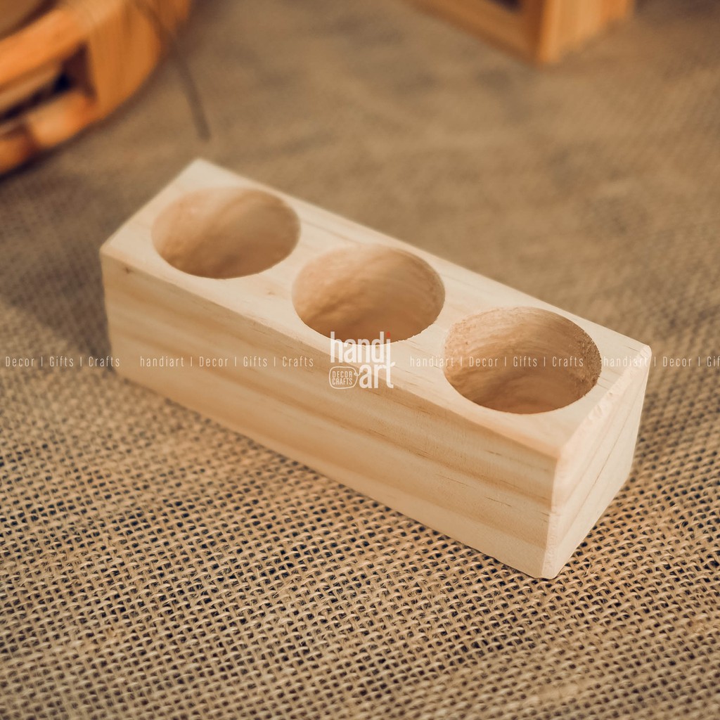 Chậu gỗ 3 lỗ để bàn - trồng cây sen đá - chậu gỗ trang trí [16.5x5cm]